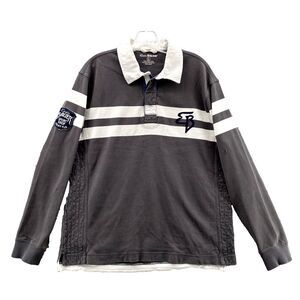 Eddie Bauer Rugby Polo Men's Large Gray Thick Cotton Sportswear Preppy Academia